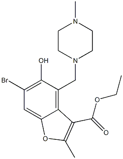 6-Bromo-5-hydroxy-2-methyl-4-[(4-methyl-1-piperazinyl)methyl]-3-benzofurancarboxylic acid ethyl ester Struktur