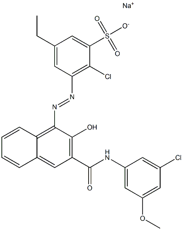 2-Chloro-5-ethyl-3-[[3-[[(3-chloro-5-methoxyphenyl)amino]carbonyl]-2-hydroxy-1-naphtyl]azo]benzenesulfonic acid sodium salt Struktur