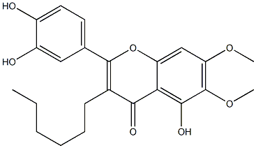 5-Hydroxy-2-(3,4-dihydroxyphenyl)-6,7-dimethoxy-3-hexyl-4H-1-benzopyran-4-one Struktur