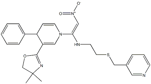 N-[2-Nitro-1-[[4-phenyl-3-(4,4-dimethyl-2-oxazolin-2-yl)-1,4-dihydropyridin]-1-yl]ethenyl]-2-[(3-pyridinylmethyl)thio]ethanamine Struktur