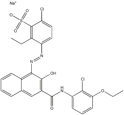 2-Chloro-6-ethyl-5-[[3-[[(2-chloro-3-ethoxyphenyl)amino]carbonyl]-2-hydroxy-1-naphtyl]azo]benzenesulfonic acid sodium salt Struktur