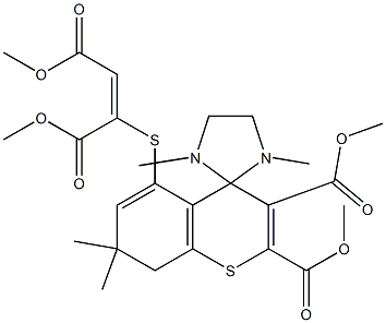 1',3'-Dimethyl-7,8-dihydro-5-[[(E)-1,2-bis(methoxycarbonyl)ethenyl]thio]-7,7-dimethylspiro[4H-[1]benzothiopyran-4,2'-imidazolidine]-2,3-dicarboxylic acid dimethyl ester Struktur