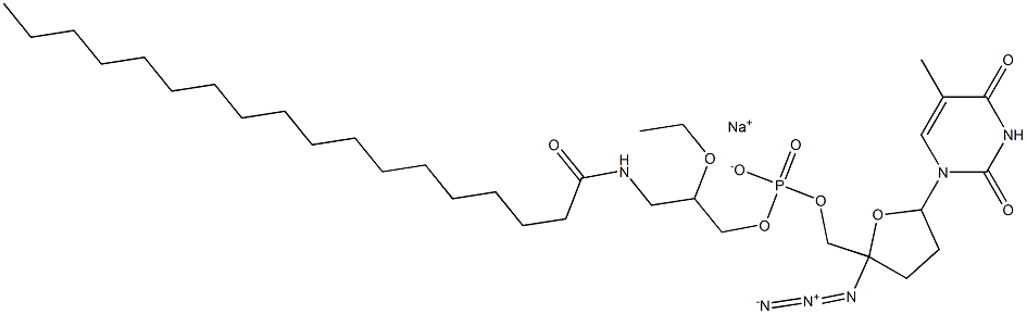 [[[2-Azidotetrahydro-5-[(1,2,3,4-tetrahydro-5-methyl-2,4-dioxopyrimidin)-1-yl]furan]-2-yl]methoxy](2-ethoxy-3-octadecanoylaminopropoxy)phosphinic acid sodium salt Struktur