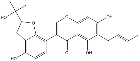 5,7-Dihydroxy-6-(3-methyl-2-butenyl)-3-[[2,3-dihydro-2-(1-methyl-1-hydroxyethyl)-4-hydroxybenzofuran]-7-yl]-4H-1-benzopyran-4-one Struktur