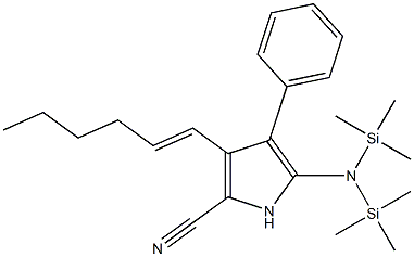 5-[Bis(trimethylsilyl)amino]-4-phenyl-3-(1-hexenyl)-1H-pyrrole-2-carbonitrile Struktur