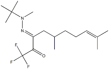 5,9-Dimethyl-3-[2-methyl-2-(tert-butyl)hydrazono]-1,1,1-trifluoro-8-decene-2-one Struktur