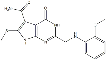 2-[(o-Methoxyphenylamino)methyl]-6-(methylthio)-4-oxo-3,4-dihydro-7H-pyrrolo[2,3-d]pyrimidine-5-carboxamide Struktur