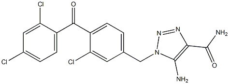 5-Amino-1-[3-chloro-4-(2,4-dichlorobenzoyl)benzyl]-1H-1,2,3-triazole-4-carboxamide Struktur