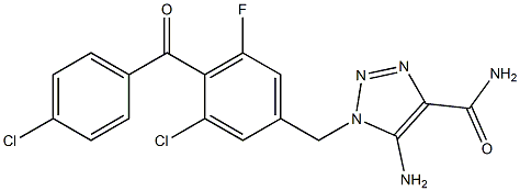 5-Amino-1-[3-chloro-4-(4-chlorobenzoyl)-5-fluorobenzyl]-1H-1,2,3-triazole-4-carboxamide Struktur