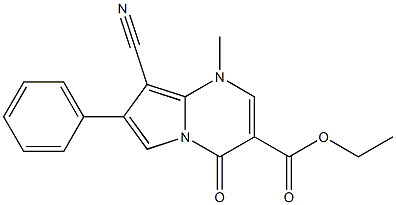 1-Methyl-4-oxo-7-phenyl-8-cyano-1,4-dihydropyrrolo[1,2-a]pyrimidine-3-carboxylic acid ethyl ester Struktur