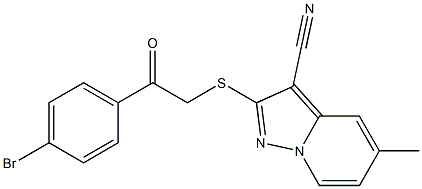 2-[[(4-Bromophenylcarbonyl)methyl]thio]-5-methyl-pyrazolo[1,5-a]pyridine-3-carbonitrile Struktur