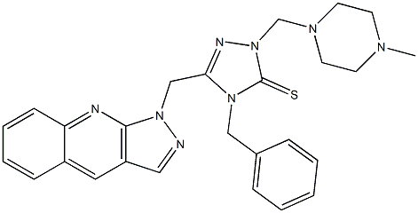 1-[[[2-((4-Methylpiperazin-1-yl)methyl)-3-thioxo-4-benzyl-2,3-dihydro-4H-1,2,4-triazol]-5-yl]methyl]-1H-pyrazolo[3,4-b]quinoline Struktur