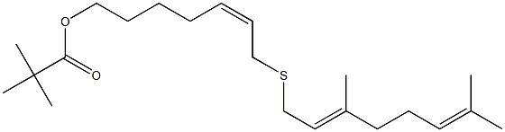 Pivalic acid [(Z)-7-[[(2E)-7,3-dimethyl-2,6-octadienyl]thio]-5-heptenyl] ester Struktur