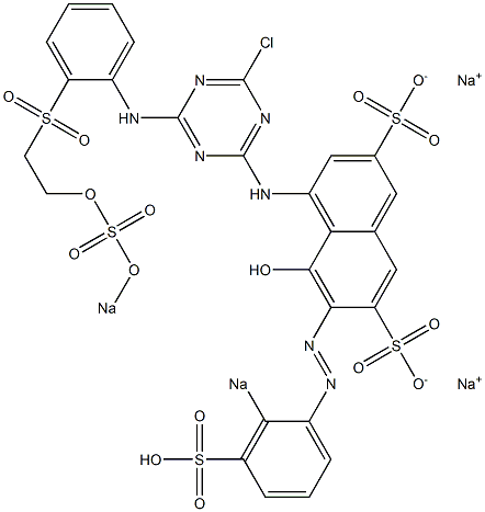 5-Hydroxy-4-[[4-chloro-6-[2-[[2-(sodiosulfooxy)ethyl]sulfonyl]anilino]-1,3,5-triazin-2-yl]amino]-6-[(2-sodiosulfophenyl)azo]-2,7-naphthalenedisulfonic acid disodium salt Struktur