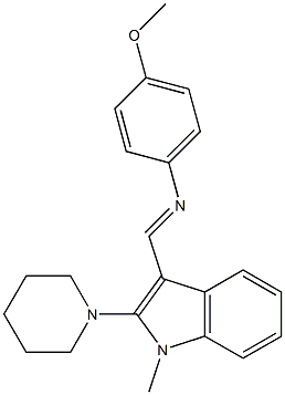 1-Methyl-3-[[(4-methoxyphenyl)imino]methyl]-2-piperidino-1H-indole Struktur