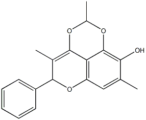 4,8-Dimethyl-5-phenyl-2-methyl-5H-pyrano[4,3,2-de]-1,3-benzodioxin-9-ol Struktur