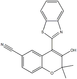 4-(2-Benzothiazolyl)-3-hydroxy-2,2-dimethyl-2H-1-benzopyran-6-carbonitrile Struktur