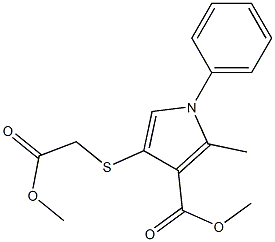 2-Methyl-4-[(methoxycarbonyl)methylthio]-1-phenyl-1H-pyrrole-3-carboxylic acid methyl ester Struktur