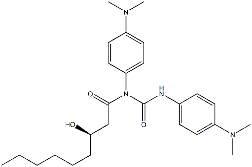 (-)-N,N'-Bis(p-dimethylaminophenyl)-N-[(R)-3-hydroxynonanoyl]urea Struktur