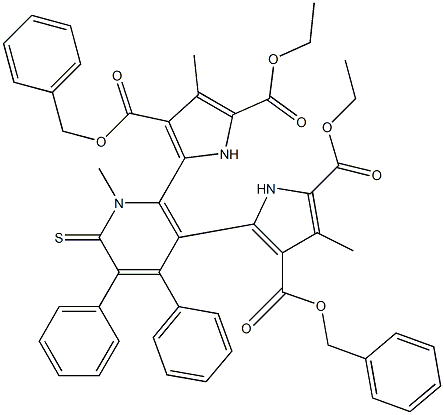 3-Methyl-5-[[1,6-dihydro-1-methyl-6-thioxo-2-[3-[(benzyloxy)carbonyl]-5-(ethoxycarbonyl)-4-methyl-1H-pyrrol-2-yl]-4,5-diphenylpyridin]-3-yl]-1H-pyrrole-2,4-dicarboxylic acid 2-ethyl 4-benzyl ester Struktur