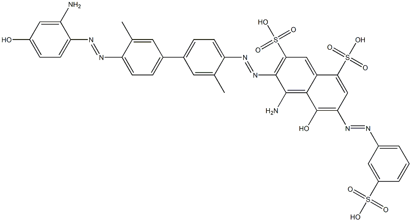 4-Amino-5-hydroxy-3-[4'-(2-amino-4-hydroxyphenylazo)-3,3'-dimethyl-4-biphenylylazo]-6-(m-sulfophenylazo)-2,8-naphthalenedisulfonic acid Struktur