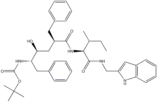 (2S)-2-[[(2R,4S,5S)-5-(tert-Butoxycarbonylamino)-2-benzyl-4-hydroxy-6-phenylhexanoyl]amino]-N-[(1H-indol-2-yl)methyl]-3-methylpentanamide Struktur