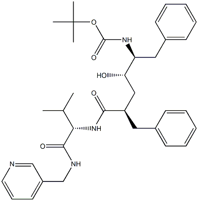 (2S)-2-[[(2R,4S,5S)-5-(tert-Butoxycarbonylamino)-2-benzyl-4-hydroxy-6-phenylhexanoyl]amino]-N-[(3-pyridinyl)methyl]-3-methylbutyramide Struktur