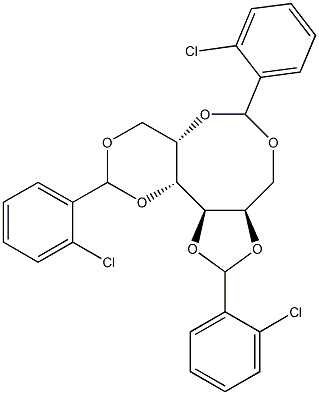 1-O,3-O:2-O,6-O:4-O,5-O-Tris(2-chlorobenzylidene)-D-glucitol Struktur