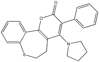 3-Phenyl-4-(pyrrolidin-1-yl)-5,6-dihydro-2H-[1]benzothiepino[5,4-b]pyran-2-one Struktur