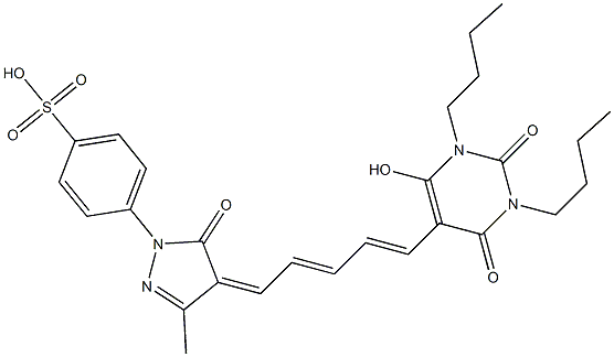 4-[3-Methyl-5-oxo-4-[5-[(6-hydroxy-2,4-dioxo-1,3-dibutyl-1,2,3,4-tetrahydropyrimidine)-5-yl]-2,4-pentadienylidene]-1H-pyrazole-1-yl]benzenesulfonic acid Struktur