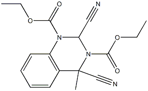 2,4-Dicyano-4-methyl-1,2,3,4-tetrahydroquinazoline-1,3-dicarboxylic acid diethyl ester Struktur