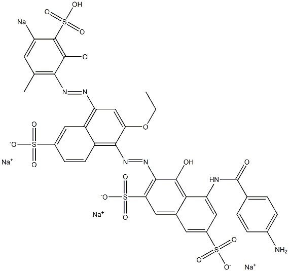 8'-[(4-Aminobenzoyl)amino]-4-[(2-chloro-6-methyl-4-sodiosulfophenyl)azo]-2-ethoxy-1'-hydroxy[1,2'-azobisnaphthalene]-3',6,6'-trisulfonic acid trisodium salt Struktur