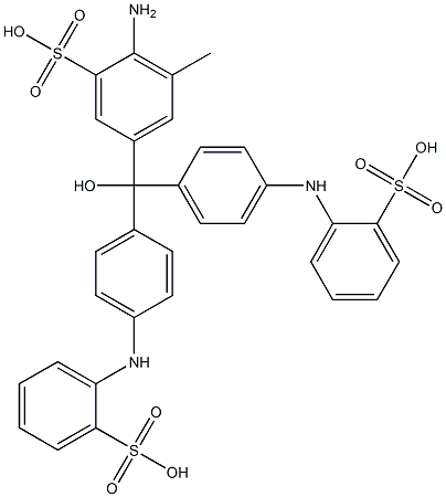 5-[Bis[4-(2-sulfophenylamino)phenyl]hydroxymethyl]-2-amino-3-methylbenzenesulfonic acid Struktur