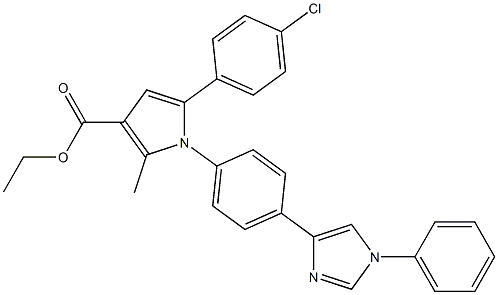 2-Methyl-5-(4-chlorophenyl)-1-[4-[1-[phenyl]-1H-imidazol-4-yl]phenyl]-1H-pyrrole-3-carboxylic acid ethyl ester Struktur