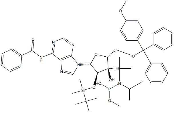 5'-O-[(4-Methoxyphenyl)diphenylmethyl]-2'-O-(tert-butyldimethylsilyl)-N-benzoyladenosine-3'-(diisopropylaminophosphonous acid methyl) ester Struktur