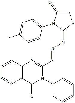 3-(Phenyl)-2-[2-[(2,3,4,5-tetrahydro-3-(p-methylphenyl)-4-oxothiazole)-2-ylidene]hydrazonomethyl]quinazoline-4(3H)-one Struktur