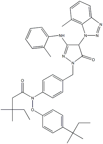 1-[4-(2,4-Di-tert-pentylphenoxyacetylamino)benzyl]-3-(2-methylanilino)-4-(7-methyl-1H-benzotriazol-1-yl)-5(4H)-pyrazolone Struktur