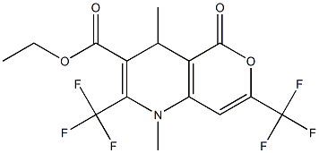 2,7-Bis(trifluoromethyl)-1,4-dihydro-1,4-dimethyl-5-oxo-5H-pyrano[4,3-b]pyridine-3-carboxylic acid ethyl ester Struktur