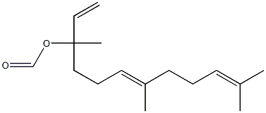 Formic acid (E)-1-ethenyl-1,5,9-trimethyl-4,8-decadienyl ester Struktur