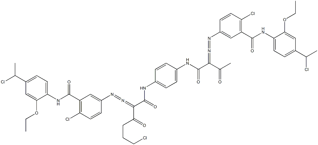 3,3'-[2-(2-Chloroethyl)-1,4-phenylenebis[iminocarbonyl(acetylmethylene)azo]]bis[N-[4-(1-chloroethyl)-2-ethoxyphenyl]-6-chlorobenzamide] Struktur