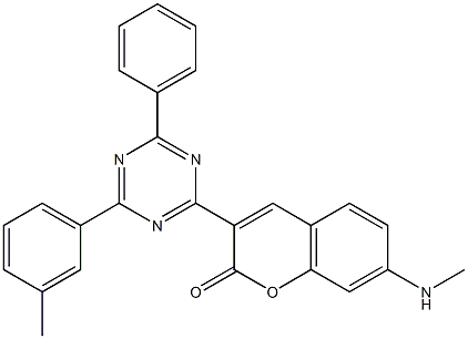 3-[6-Phenyl-4-(3-methylphenyl)-1,3,5-triazin-2-yl]-7-(methylamino)coumarin Struktur