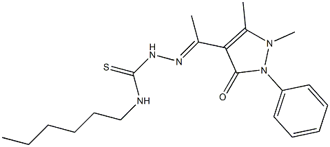 1,5-Dimethyl-2-phenyl-4-[1-[2-[[hexylamino]thiocarbonyl]hydrazono]ethyl]-1H-pyrazole-3(2H)-one Struktur