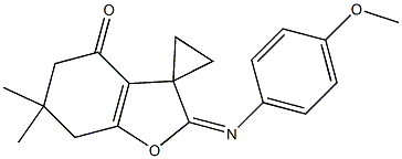 6,6-Dimethyl-2-(4-methoxyphenylimino)-6,7-dihydrospiro[benzofuran-3(2H),1'-cyclopropan]-4(5H)-one Struktur