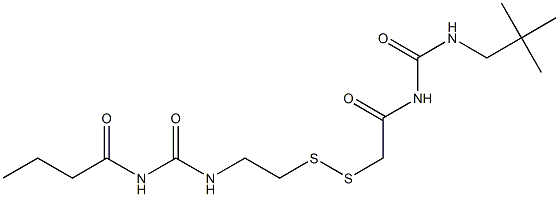 1-Butyryl-3-[2-[[(3-neopentylureido)carbonylmethyl]dithio]ethyl]urea Struktur