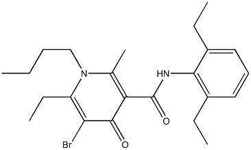 1-Butyl-2-methyl-5-bromo-1,4-dihydro-6-ethyl-N-(2,6-diethylphenyl)-4-oxopyridine-3-carboxamide Struktur