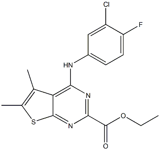 5,6-Dimethyl-4-(3-chloro-4-fluorophenylamino)thieno[2,3-d]pyrimidine-2-carboxylic acid ethyl ester Struktur