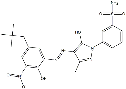 4-(2-Hydroxy-3-nitro-5-neopentylphenylazo)-3-methyl-1-(m-sulfamoylphenyl)-1H-pyrazol-5-ol Struktur