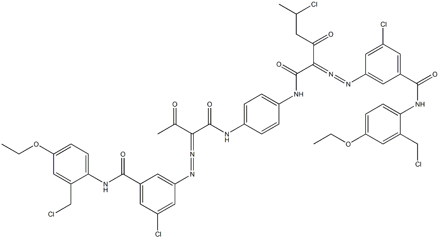 3,3'-[2-(1-Chloroethyl)-1,4-phenylenebis[iminocarbonyl(acetylmethylene)azo]]bis[N-[2-(chloromethyl)-4-ethoxyphenyl]-5-chlorobenzamide] Struktur