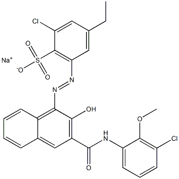 2-Chloro-4-ethyl-6-[[3-[[(3-chloro-2-methoxyphenyl)amino]carbonyl]-2-hydroxy-1-naphtyl]azo]benzenesulfonic acid sodium salt Struktur