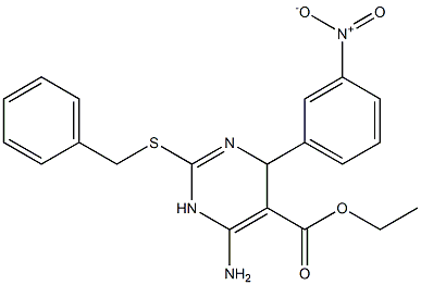 6-Amino-1,4-dihydro-2-benzylthio-4-(3-nitrophenyl)pyrimidine-5-carboxylic acid ethyl ester Struktur